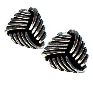 Vintage mid century silver cufflinks dimensional triangular black highlights